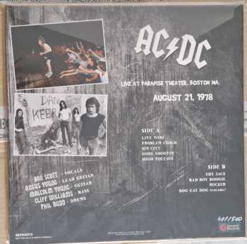 LP AC/DC: Live At Paradise Theater, Boston MA. (1978 August 21) CLR | LTD | NUM