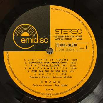 LP Adamo: Chansons De Mes Seize Ans
