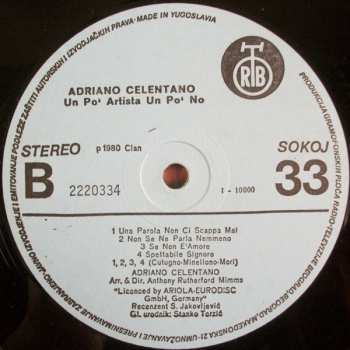 LP Adriano Celentano: Un Po' Artista Un Po' No