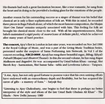 CD Ajoy Chakrabarty: Live In Concert, November 3, 1990, At The Royal College Of Music, London, Vol. 2