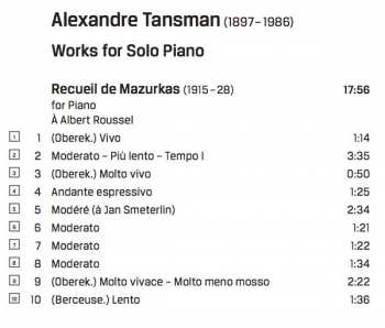 CD Alexandre Tansman: Piano Works