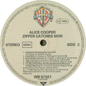 LP Alice Cooper: Zipper Catches Skin