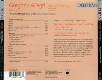 CD Gregorio Allegri: Missa In Lectulo Meo, Missa Christus Resurgens, Miserere, Motets