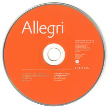 CD Gregorio Allegri: Missa In Lectulo Meo, Missa Christus Resurgens, Miserere, Motets