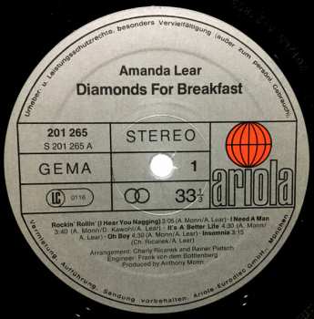 LP Amanda Lear: Diamonds For Breakfast