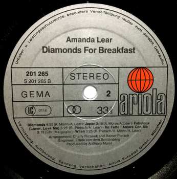 LP Amanda Lear: Diamonds For Breakfast