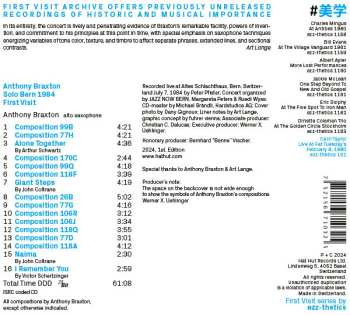 CD Anthony Braxton: Solo Bern 1984, First Visit