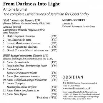 CD Antoine Brumel: From Darkness Into Light - The Complete Lamentations Of Jeremiah For Good Friday