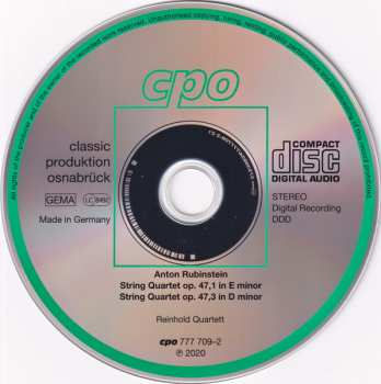 CD Anton Rubinstein: String Quartets Op. 47 No. 1 & 3
