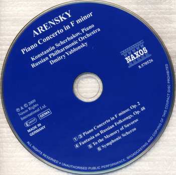 CD Anton Stepanovich Arensky: Piano Concerto In F Minor • Fantasia On Russian Folk Songs • To the Memory Of Suvorov • Symphonic Scherzo