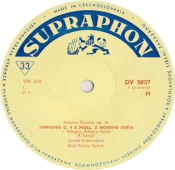 LP Antonín Dvořák: Symfonie E-moll Z Nového Světa