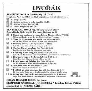 CD Antonín Dvořák: Symphony No. 4 (In D Minor Op. 13) / Biblical Songs (Song Cycle For Baritone & Orchestra Op. 99)