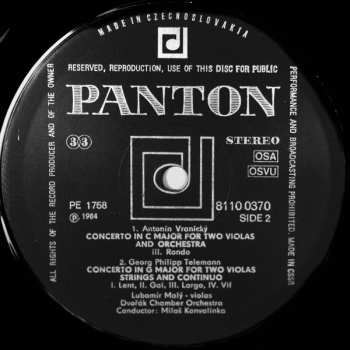 LP Georg Philipp Telemann: Concertos In C Major / G Major For Two Violas And Orchestra / Strings And Continuo