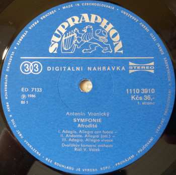 LP Antonín Vranický: Symphony "Aphrodite" / Symphony In D Major
