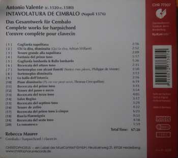 CD Antonio Valente: Intavolatura De Cimbalo ( Napoli 1576 ) Complete Works For Harpsichord