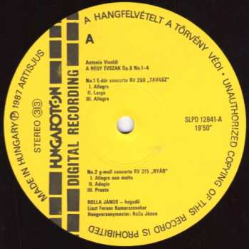 LP Antonio Vivaldi: A Négy Évszak = The Four Seasons