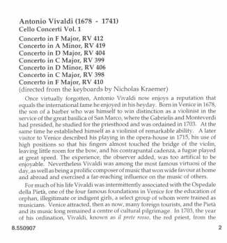 CD Antonio Vivaldi: Cello Concerti Vol. 1 - RV 398, 399, 404, 406, 410, 412 & 419