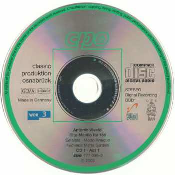 3CD/Dobozkészlet Antonio Vivaldi: Tito Manlio