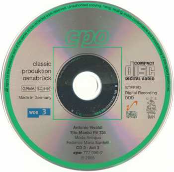 3CD/Dobozkészlet Antonio Vivaldi: Tito Manlio