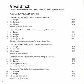 CD Antonio Vivaldi: Vivaldi x2 (Double Concertos For Horns, Oboes, Violin & Cello, Oboe & Bassoon)