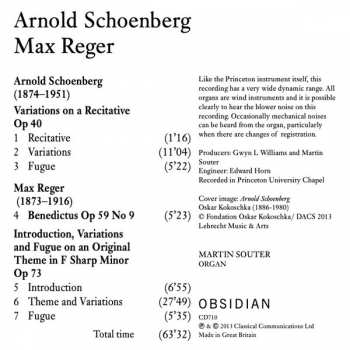CD Arnold Schoenberg: Schoenberg Variations On A Recitative, Reger Benedictus Variations On An Original Theme