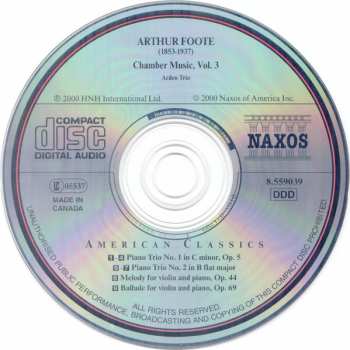 CD Arthur Foote: Chamber Music Vol. 3: Piano Trios Nos 1 & 2 • Melody • Ballade