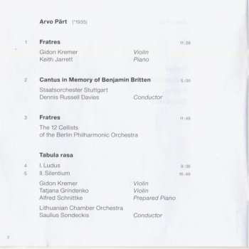 CD Arvo Pärt: Tabula Rasa