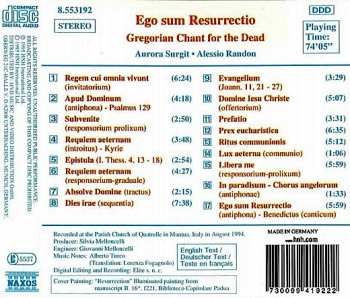 CD Aurora Surgit: Ego Sum Resurrectio - Gregorian Chant For The Dead