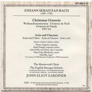 CD Johann Sebastian Bach: Christmas Oratorio = Weihnachtsoratorium = Oratorio De Noël (Arias And Choruses = Arein Und Chöre = Arias Et Chœurs)