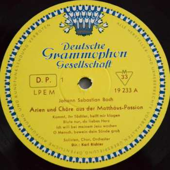 LP Johann Sebastian Bach: Chöre Und Arien Aus Der Matthäus-Passion