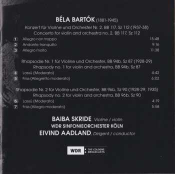CD Béla Bartók: Violin Concerto No. 2 / Rhapsodies For Violin