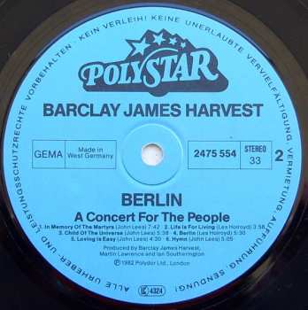 LP Barclay James Harvest: Berlin (A Concert For The People)