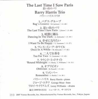 CD Barry Harris Trio: 思い出のパリ (The Last Time I Saw Paris)