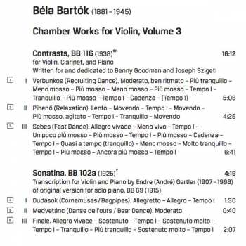 CD Béla Bartók: Chamber Works For Violin, Volume 3