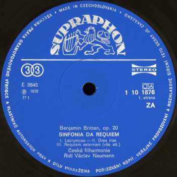 LP Benjamin Britten: Sinfonia Da Requiem, Průvodce Mladého Člověka Orchestrem