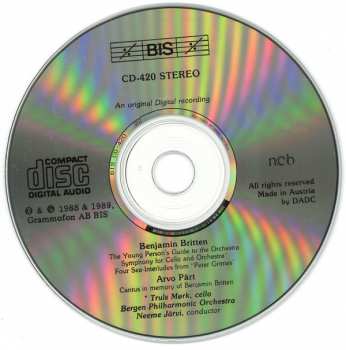 CD Arvo Pärt: The Young Person's Guide To The Orchestra / Symphony For Cello And Orchestra / Four Sea-Interludes From "Peter Grimes" / Cantus In Memory Of Benjamin Britten