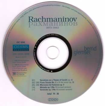 CD Sergei Vasilyevich Rachmaninoff: Corelli Variations • Piano Sonata No. 2 • Morceaux De Fantaisie