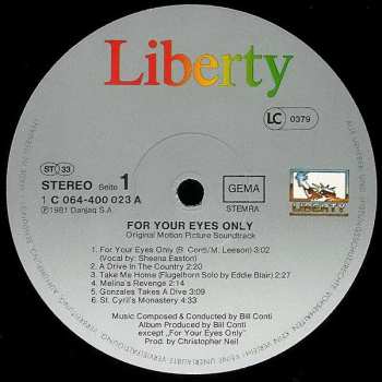 LP Bill Conti: For Your Eyes Only (Original Motion Picture Soundtrack)