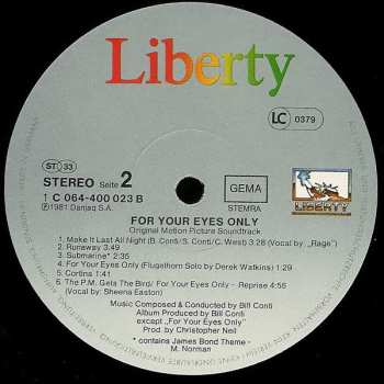 LP Bill Conti: For Your Eyes Only (Original Motion Picture Soundtrack)