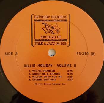 LP Billie Holiday: Billie Holiday Volume II