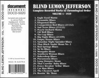 CD Blind Lemon Jefferson: Complete Recorded Works In Chronological Order: Volume 4 (1929)