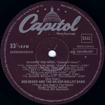 LP Bob Seger And The Silver Bullet Band: Against The Wind = Contra El Viento