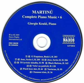 CD Bohuslav Martinů: Esquisses • Jeux • Lyric Pieces