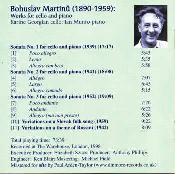 CD Bohuslav Martinů: Music For Cello & Piano: 3 Cello Sonatas, Variations On Rossini & Slovak Themes