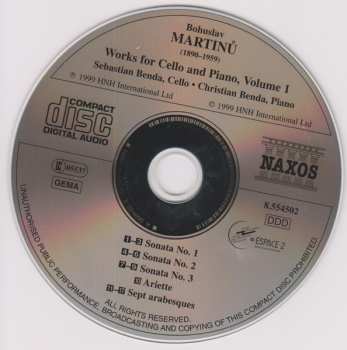 CD Bohuslav Martinů: Works For Cello And Piano, Volume 1: Sonatas Nos 1-3, Ariette, Sept Arabesques