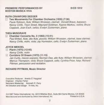 CD Thea Musgrave: Premiere Performances By Boston Musica Viva