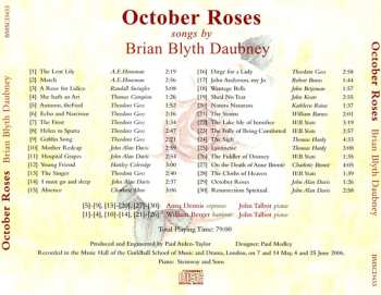 CD Brian Daubney: October Roses  Songs By Brian Blyth Daubney