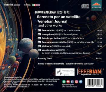 CD Bruno Maderna: Serenata Per Un Satellite, Venetian Journal And Other Works