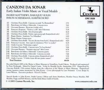 CD Byron Schenkman: Canzoni Da Sonar: Early Italian Violin Music On Vocal Models
