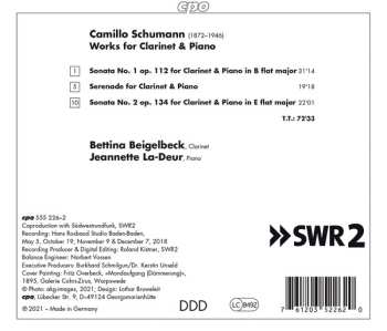 CD Camillo Schumann: Two Clarinet Sonatas - Serenade For Clarinet & Piano